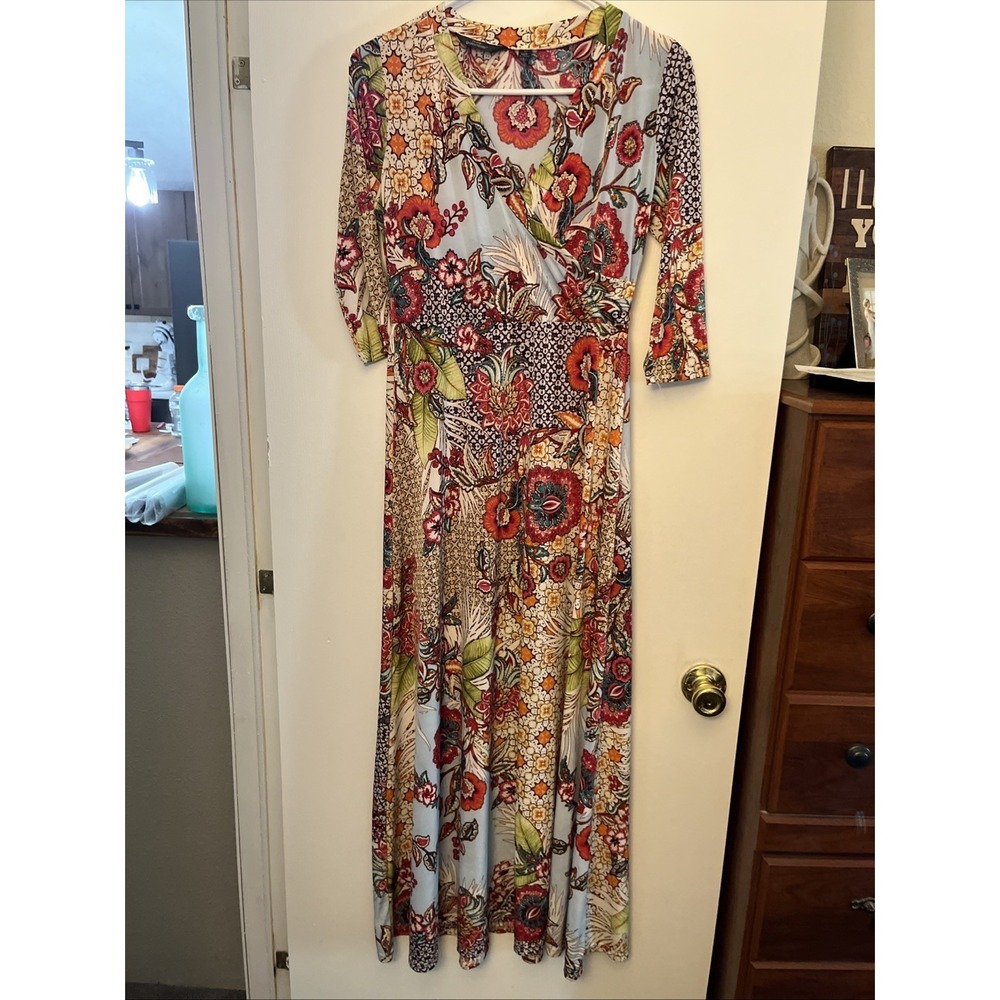 Mile Gabrielle Floral WrapMaxi Dress Yellow Purple Green Boho Women's Small